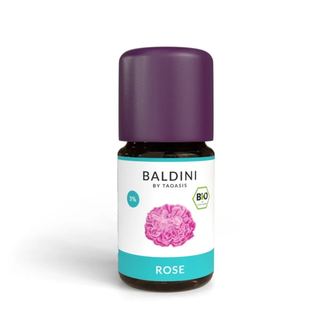Baldini Bio Rosenöl, 3% ätherisches Öl von Taoasis, 5ml Glasflasche, für Duft und Genuss.