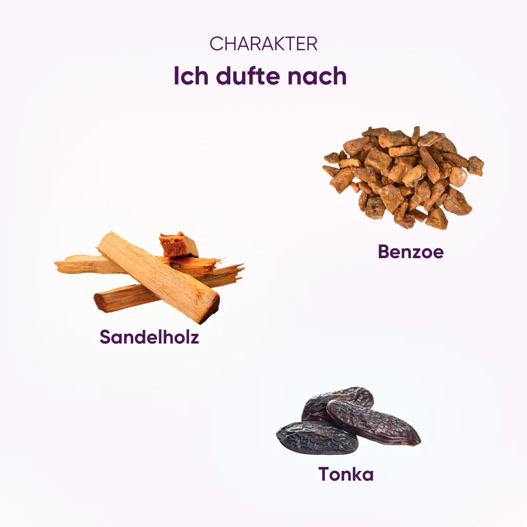 Buddhaduft Charakter: Duftkomposition aus Benzoe, Sandelholz und Tonka für Gelassenheit.