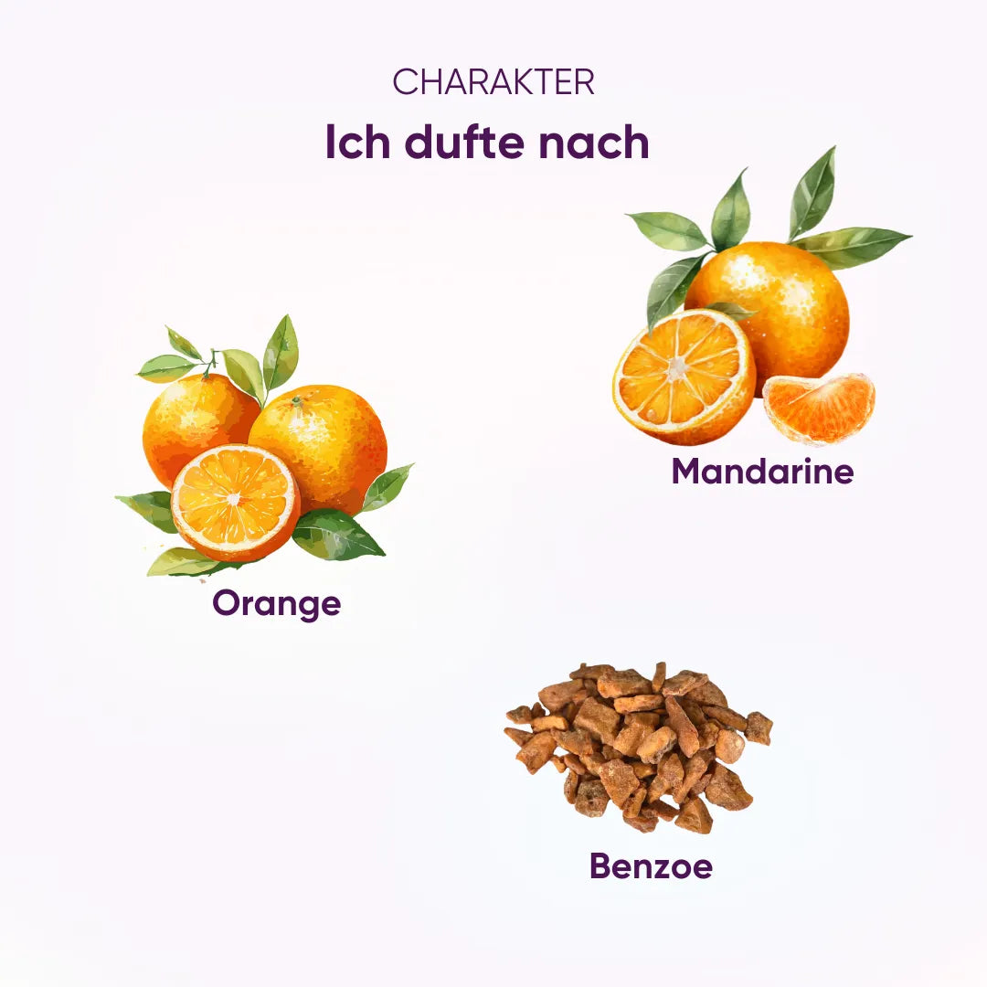 Wintertraum Duftcharakter: Komposition aus Orange, Mandarine und Benzoe, festlich und gemütlich.