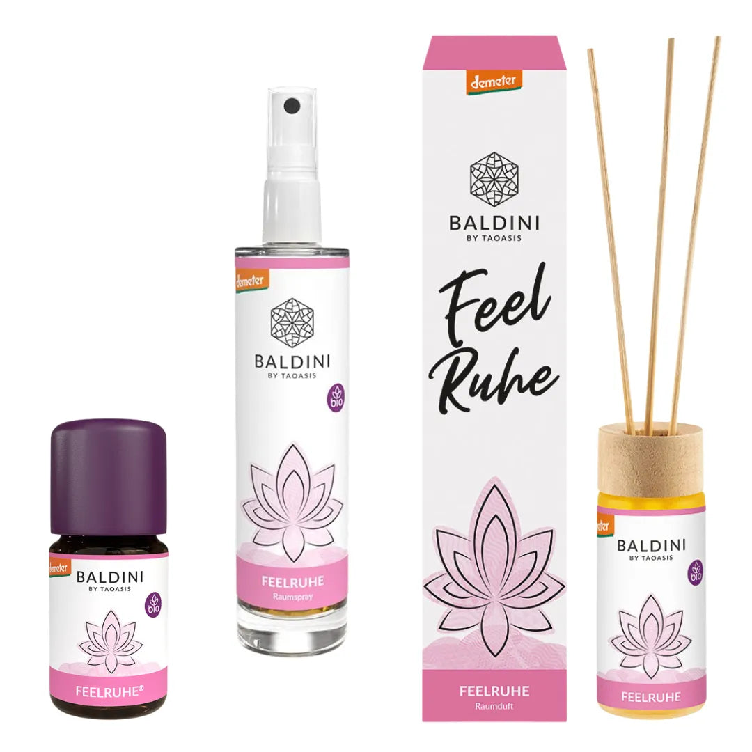 Baldini Feelruhe Duftkomposition: ätherisches Öl, Raumspray und Raumduft-Set, für Gelassenheit.