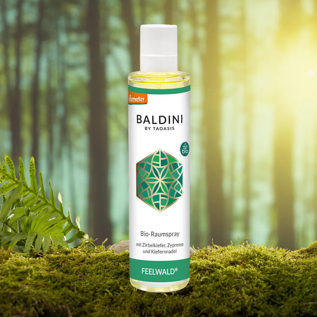 Baldini Feelwald Bio-Raumspray mit Zirbelkiefer, Zypresse und Kiefernnadel, für Waldfrische.
