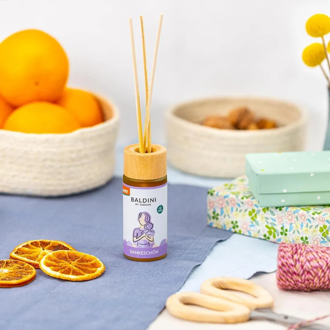 Baldini Dankeschön Raumduftset mit Clementine, Rosengeranie und Tonka, zum Verschenken.