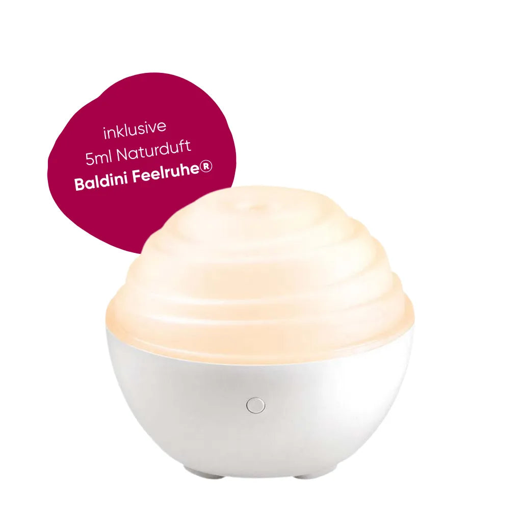 TaoWell Mini Aroma Diffuser, inklusive 5ml Baldini Feelruhe Naturduft, mit Lichtspiel.