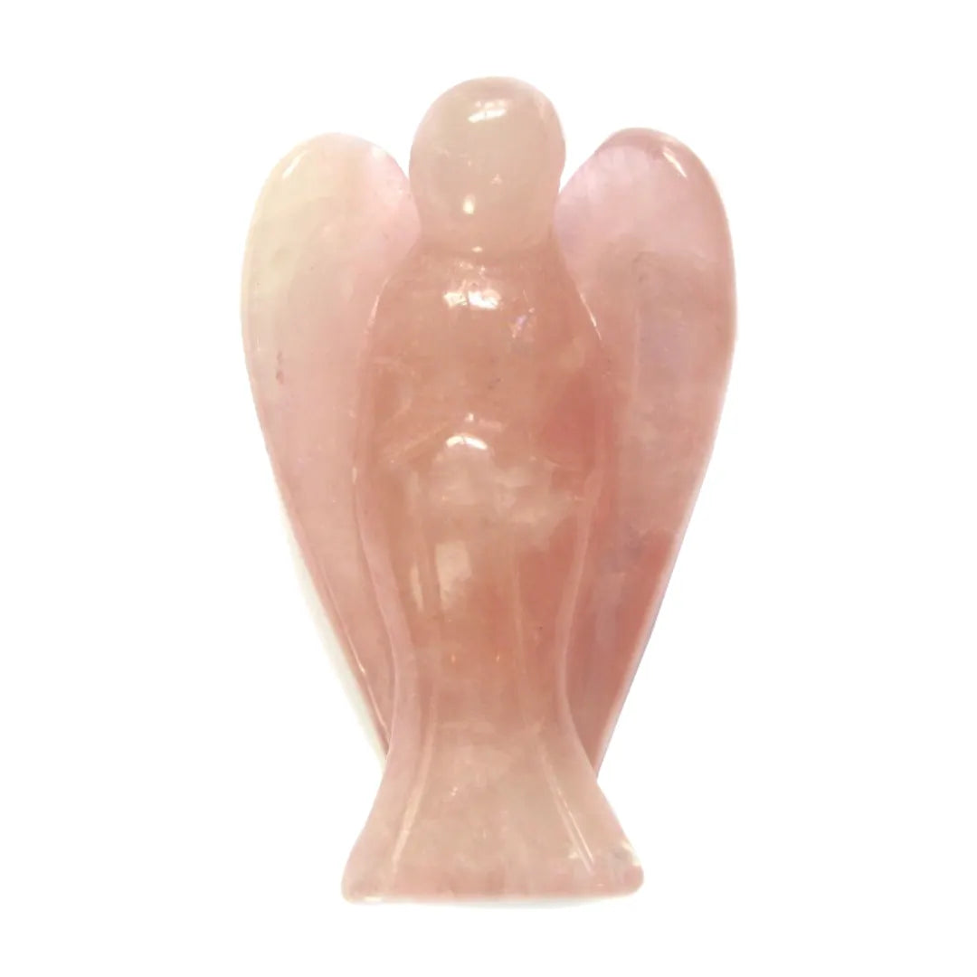Rosafarbener Edelsteinengel aus Rosenquarz, stärkt Herzkraft und Empfindsamkeit.