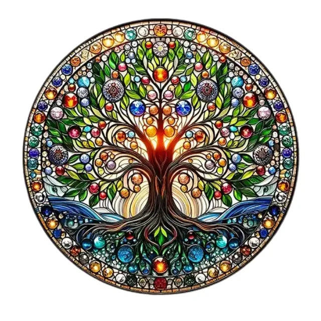 Freigestellter runder Baum des Lebens Fensteraufkleber in bunten Farben, statisch haftend und UV-beständig.
