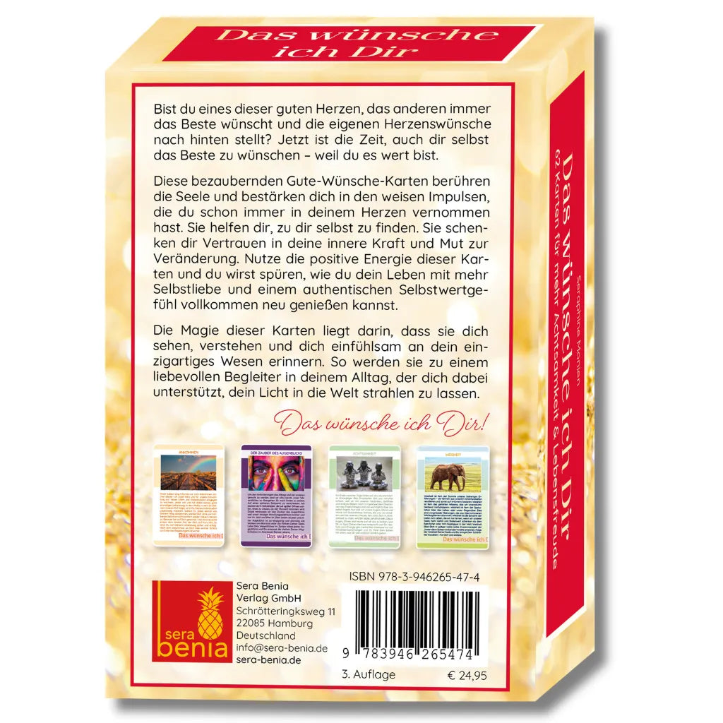 Rückseite des Achtsamkeits-Kartensets "Das wünsche ich Dir" von Seraphine Monien. Ideal als Geschenk.