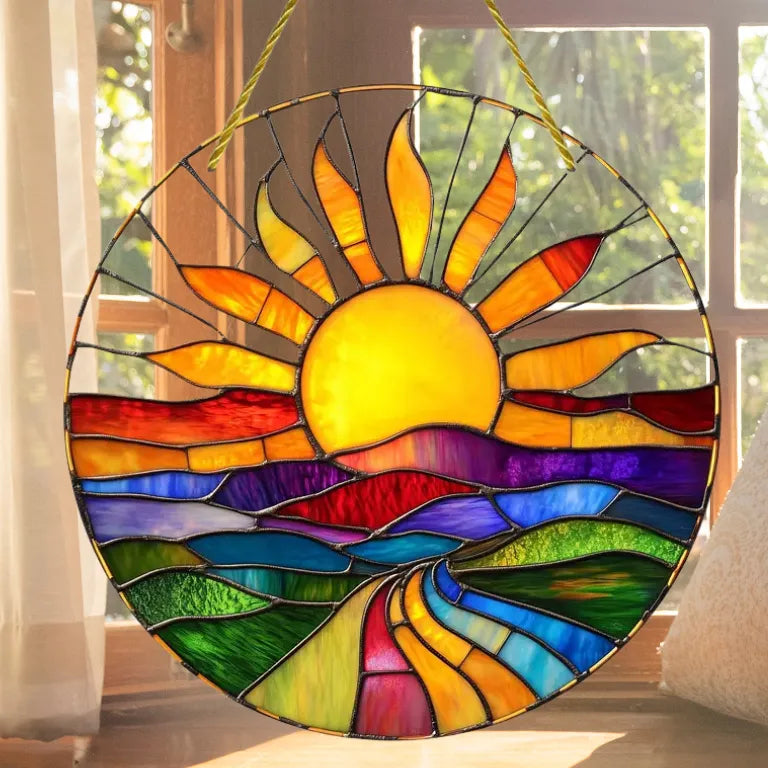 Sonnenfänger Fensterbild Sonnenaufgang am Fenster, lässt Licht durchscheinen und beginnt den Tag mit einem warmen Lichtgruß.