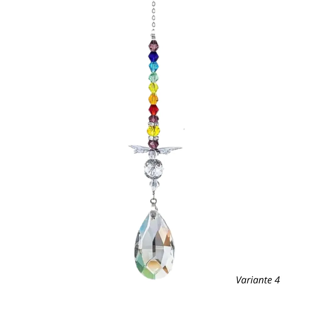 Sonnenfänger Kette mit Schmetterling, klassischem Tropfen-Kristall und Regenbogenperlen für positive Energie im Zuhause.