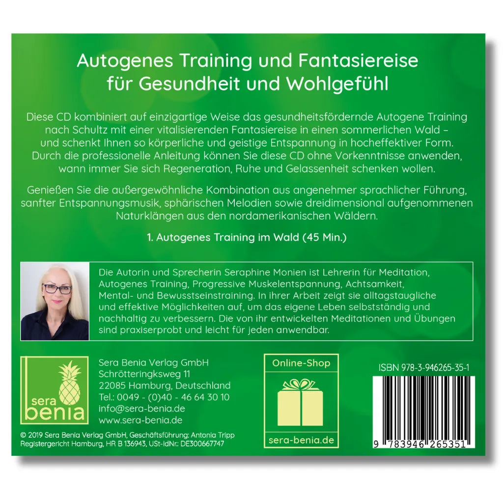 Rückseite CD Autogenes Training Fantasiereise – Gesundheit, Wohlbefinden, Seraphine Monien Infos
