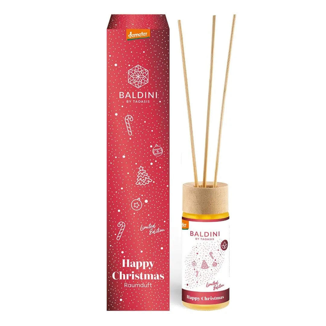 Baldini Happy Christmas Raumduft-Set (50ml) mit Orange, Weißtanne, Nelke. Erwärmend, anregend für festliche Atmosphäre.