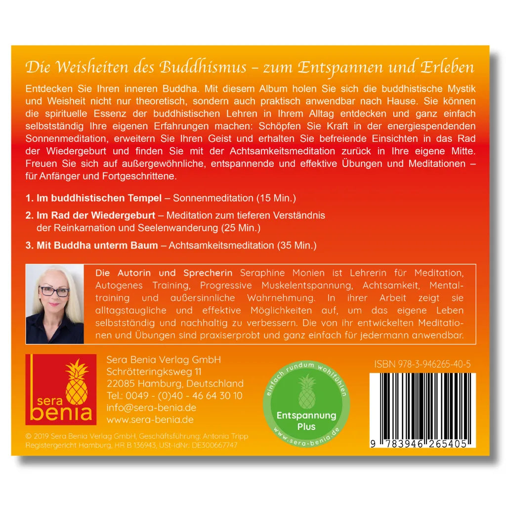 Buddhistische Mystik & Meditation Album Rückseite: Weisheiten des Buddhismus für Entspannung & Achtsamkeit.