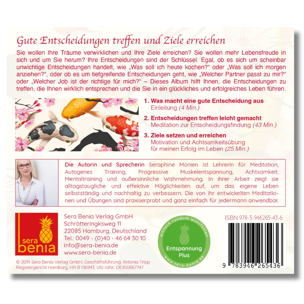 Gute Entscheidung Album Rückseite: Meditation & Motivation für Entscheidungsfindung & Ziele erreichen.