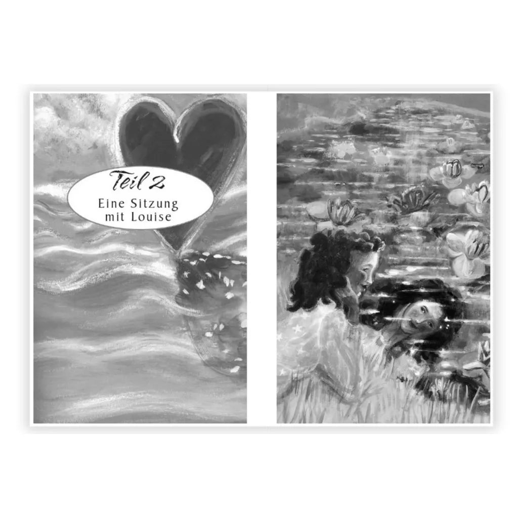 Louise Hay Gesundheit Körper Seele: Herz, Frauen am Wasser. Illustration für innere Balance.