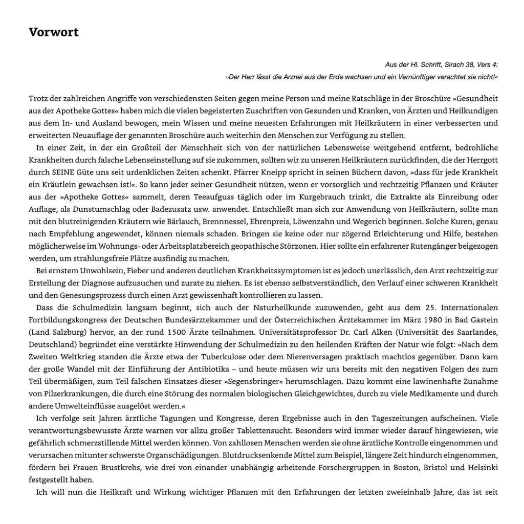 Maria Treben Gesundheit Apotheke Gottes Vorwort. Heilkräuter Buch Leseprobe bei Sera Benia.