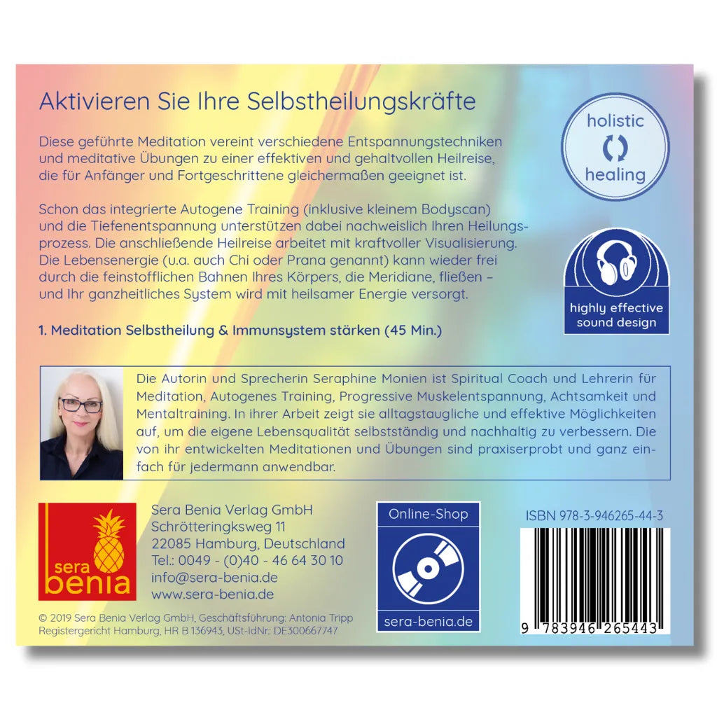 Meditation Selbstheilung & Immunsystem stärken Album Rückseite: Seraphine Monien. Heilung & Balance.