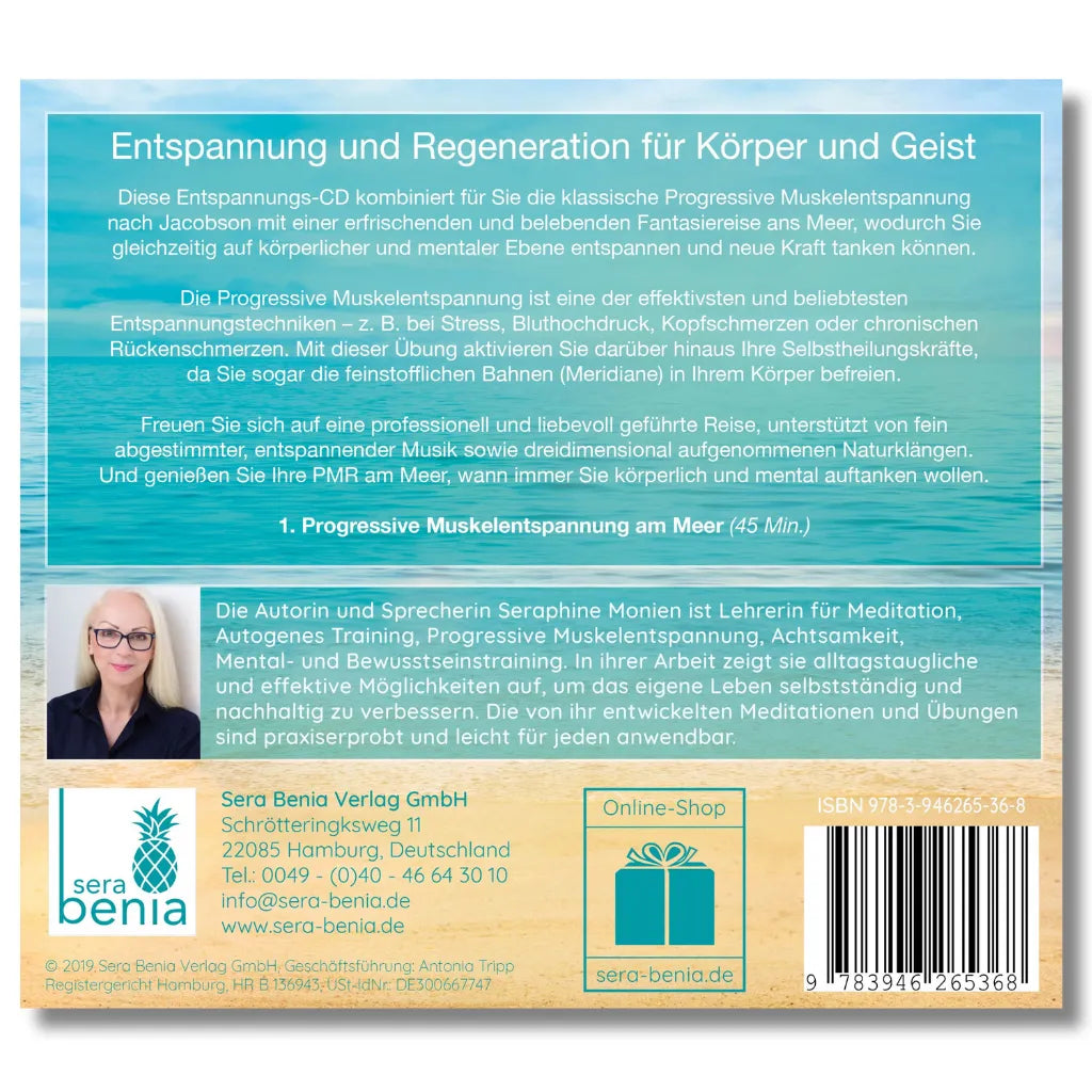 Progressive Muskelentspannung am Meer Album Rückseite: Regeneration, Stressabbau & Tiefenentspannung.