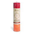 Rot-orange Allgäuer Kräuterkerze "Sommersonnenwende" (Jahresrad), schenkt pure Sommerenergie & Lebensfreude.