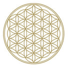 Einzelner goldgeprägter Aufkleber 'Blume des Lebens' als Symbol heiliger Geometrie.