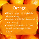 Orange: Bringt sonnige Leichtigkeit, natürliche Hilfe bei Stress, vielseitig für Duft und Küche. 