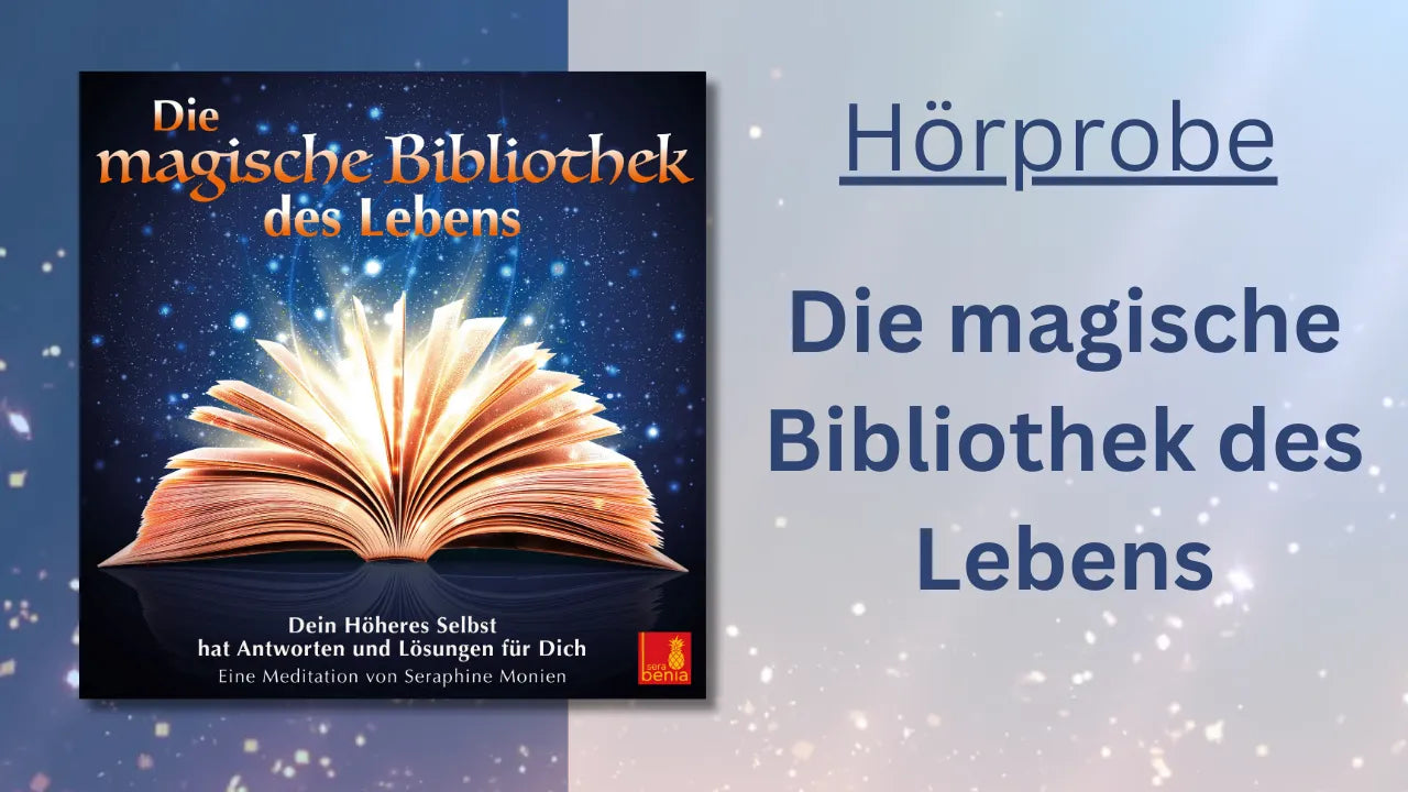 Coverbild Magische Bibliothek des Lebens von Seraphine Monien mit Buch. Meditation zur Verbindung mit dem höheren Selbst.