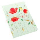 Helles A5 Notizbuch 'Tender' mit roten Mohnblumen und Vogelmotiv, Goldprägung.