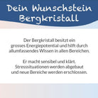 Textkarte zum Bergkristall Wunschstein: "Der Bergkristall besitzt ein großes Energiepotential." Bedeutung.