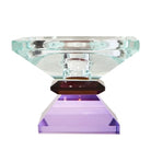 Facettierter Kristall-Kerzenhalter aus Glas in Hellminze, Dunkelbraun und Violett, 6,5x9x9 cm, für Stumpen- und Stabkerzen.