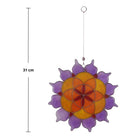 Sonnenfänger "Lotus Saat des Lebens" aus Glas mit einer Gesamtlänge von ca. 31 cm. Die farbige Lotus-Mandala-Form (18cm Durchmesser) ist ideal für eine besondere Fensterdekoration.